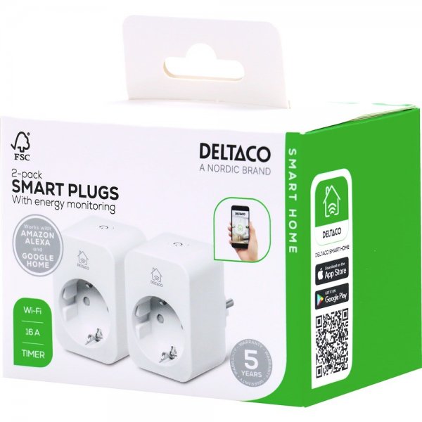 Deltaco Smart Home Älypistorasia WiFi 2,4 GHz, 2 kpl