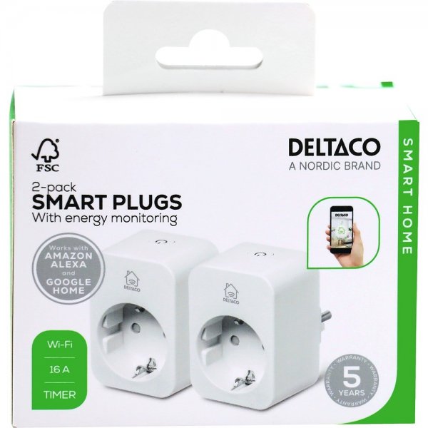 Deltaco Smart Home Älypistorasia WiFi 2,4 GHz, 2 kpl