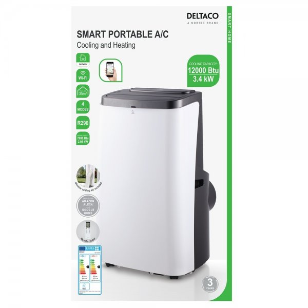 Deltaco Smart Home Älykäs Siirrettävä Ilmastointilaite Jäähdytyksellä ja Lämmityksellä