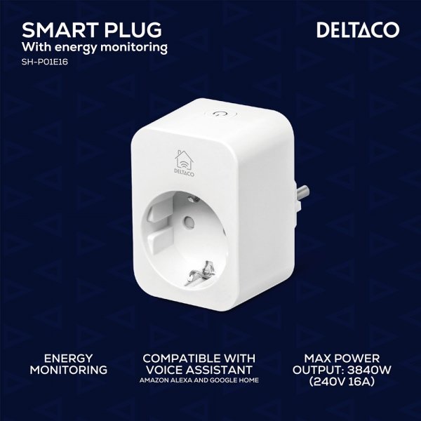 Deltaco Smart Home Älykäs pistorasia energiankulutuksen seurannalla