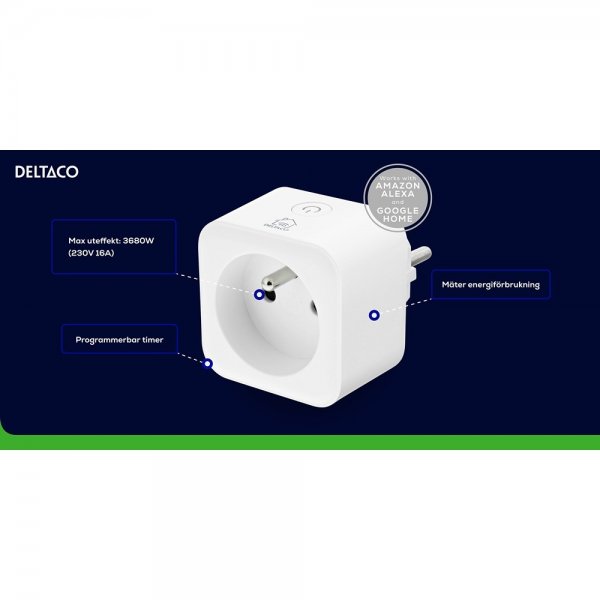 Deltaco Smart Home Älykäs pistorasia energiankulutusmittauksella
