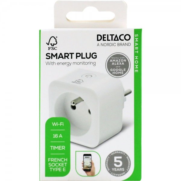 Deltaco Smart Home Älykäs pistorasia energiankulutusmittauksella