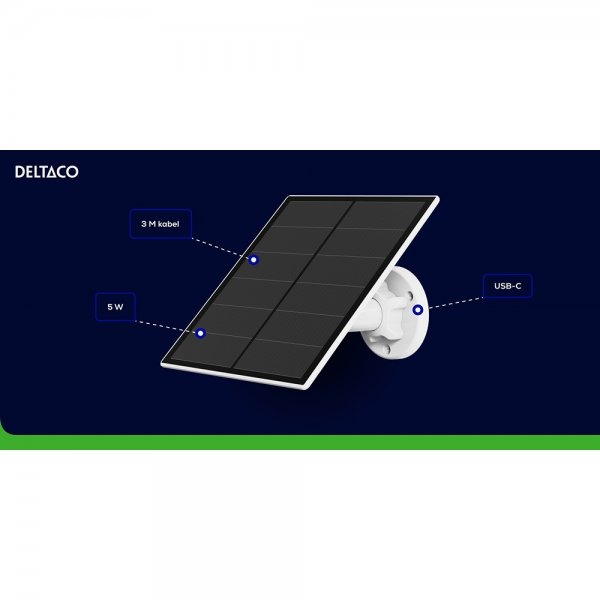 Deltaco Smart Home aurinkopaneeli USB-C-liitännällä 5W 3m