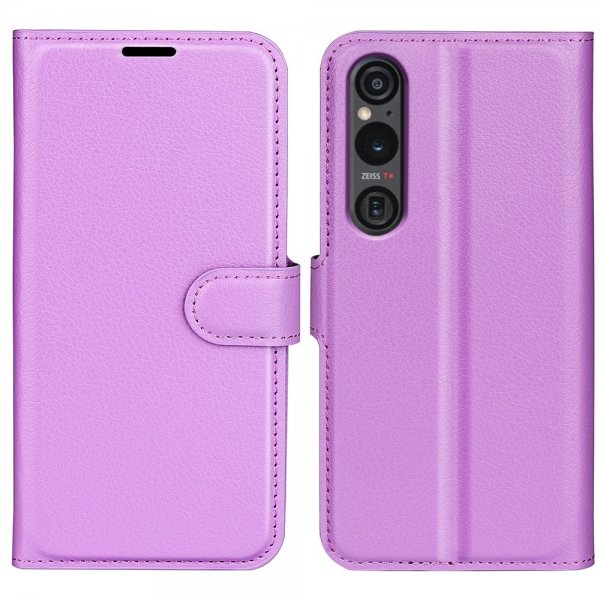 Sony Xperia 1 VI Litchi-kuvioinen kansio, violetti
