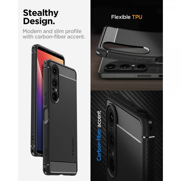 Spigen Sony Xperia 1 VII Suojakuori Rugged Armor Mattamusta