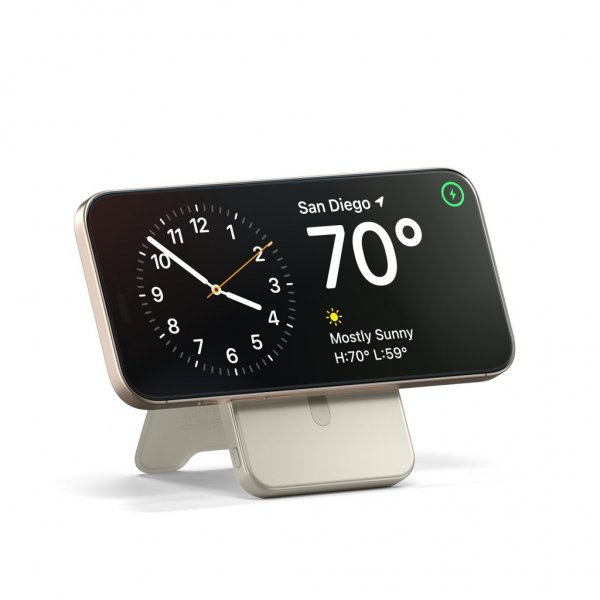 Satechi OntheGo Qi2 5K MagSafe-varavirtalähde jalustalla, hiekka