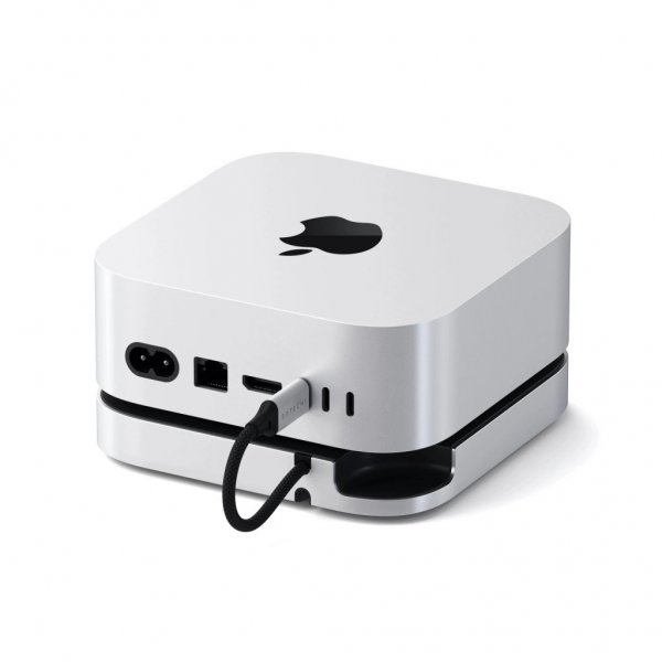 Satechi Mac Mini M4 -jalusta ja keskitin SSD-kotelolla, hopea