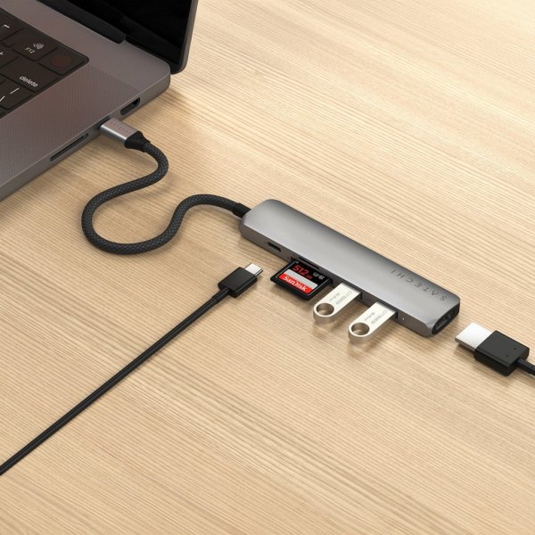 Satechi 6-in-1 USB-C Slim Multiport -adapteri avaruudenharmaa