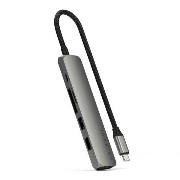 Satechi 6-in-1 USB-C Slim Multiport -adapteri avaruudenharmaa