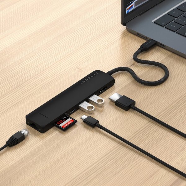 Satechi 7-in-1 USB-C Slim Multiport -adapteri Ethernetillä, musta
