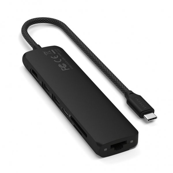Satechi 7-in-1 USB-C Slim Multiport -adapteri Ethernetillä, musta