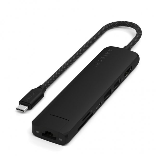 Satechi 7-in-1 USB-C Slim Multiport -adapteri Ethernetillä, musta