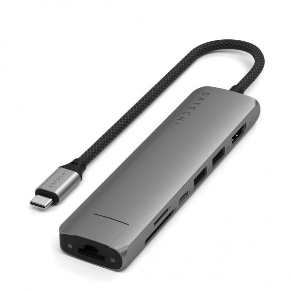 Satechi 7-in-1 USB-C Slim Multiport -sovitin Ethernetillä, tähtiharmaa