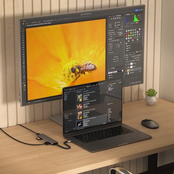 Satechi 7-in-1 USB-C Slim Multiport -sovitin Ethernetillä, tähtiharmaa