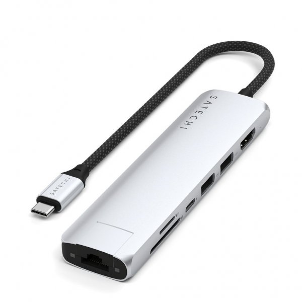 Satechi 7-in-1 USB-C Slim Multiport -adapteri Ethernetillä, hopea