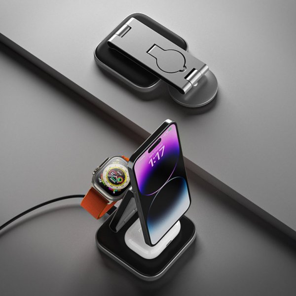 Satechi langaton laturi 3-in-1 taitettava Qi2 Wireless Charging Stand MagSafe