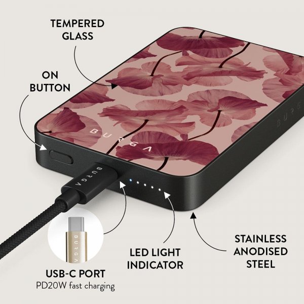 Burga Powerbank MagSafe 5000 mAh Tender Kiss Metallinharmaa