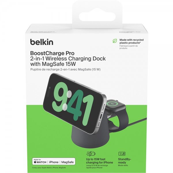 Belkin langaton laturi BoostCharge Pro 2-in-1 MagSafe 15W Charcoal