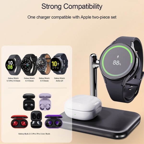 Langaton laturi V8S 2-in-1 Samsung Galaxy Watch/Buds Musta