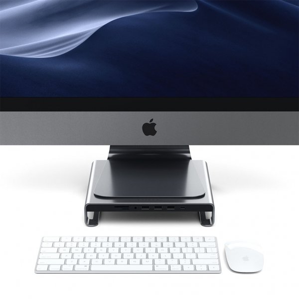 Satechi USB-C Aluminum Monitor Stand Hub for iMac, avaruusharmaa
