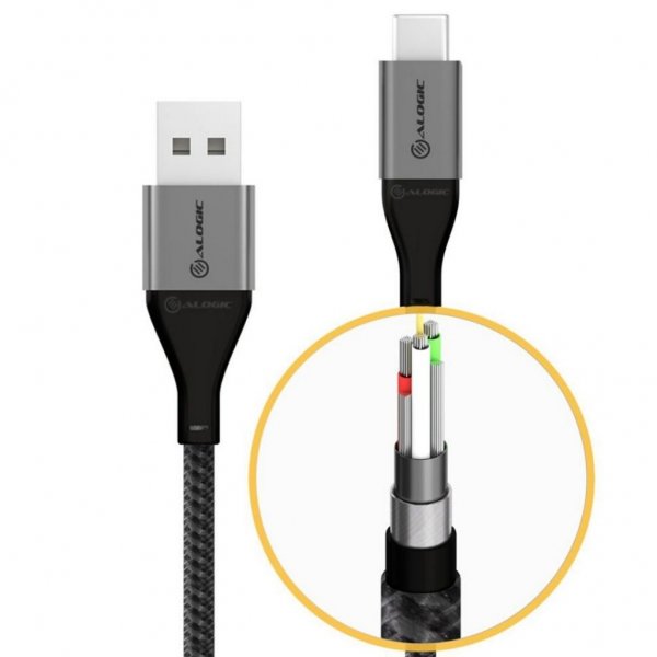 ALOGIC Ultra USB-A–USB-C-kaapeli 3A/480Mbps 30 cm tähtiharmaa