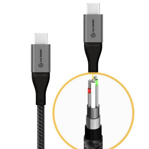 ALOGIC Ultra USB-C–USB-C-kaapeli 5A/480Mbps 1,5 metriä avaruusharmaa