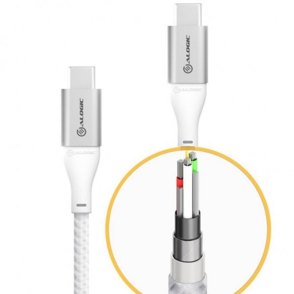 ALOGIC Ultra USB-C–USB-C-kaapeli 5A/480Mbps 30 cm hopea