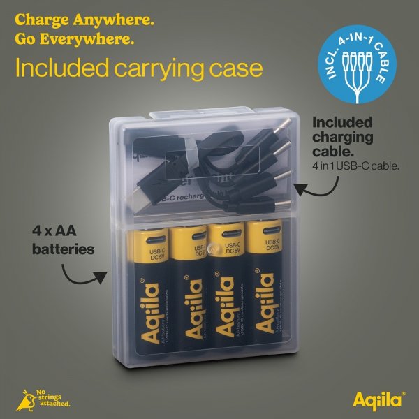 Aqiila Ladattava AA-paristo USB-C 4 kpl:n pakkaus