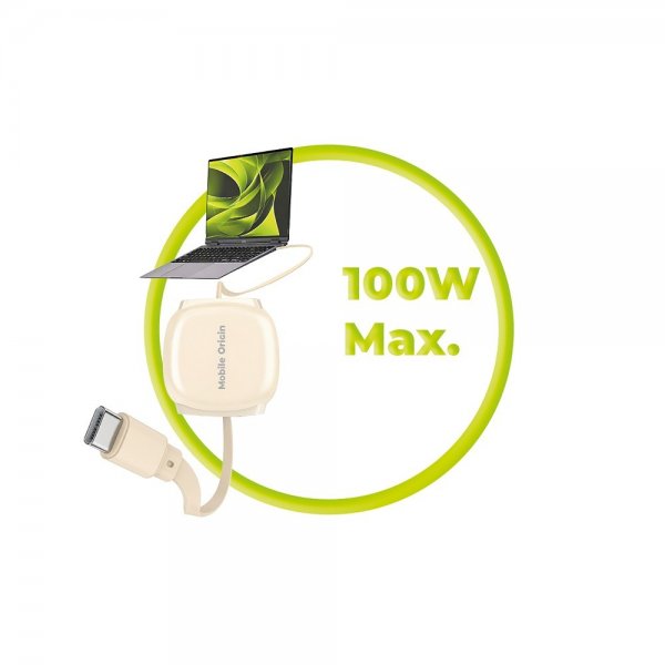 Mobile Origin USB-C -kaapeli 100W sisäänvedettävä kaapelirasia beige