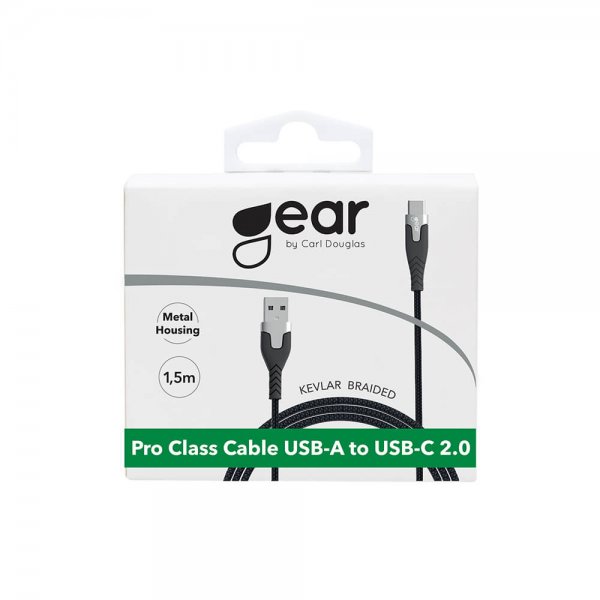 Gear USB-C-kaapeli Kevlar 1,5 metriä Musta