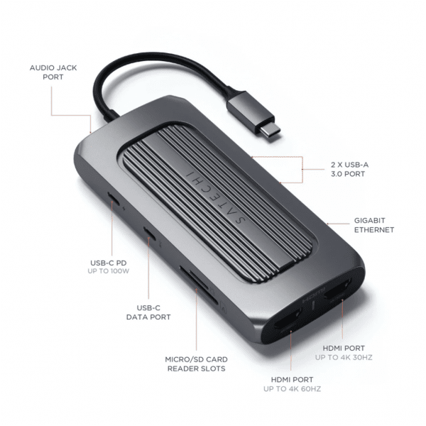Satechi USB-C Multiport MX -sovitin, harmaa