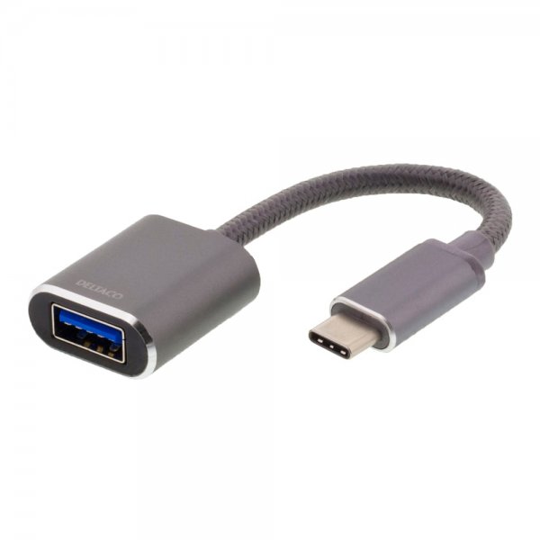 Deltaco USB-C 3.1 Gen 1–USB-A OTG -sovitin, tähtiharmaa