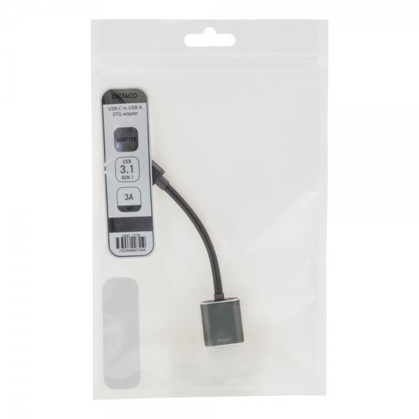 Deltaco USB-C 3.1 Gen 1–USB-A OTG -sovitin, tähtiharmaa