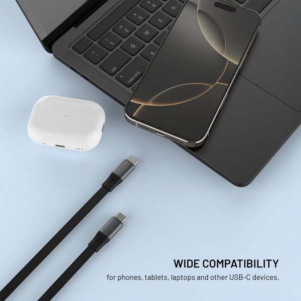 Kiinteä Ulosvedettävä Kaapeli USB-C 100W 1m Musta