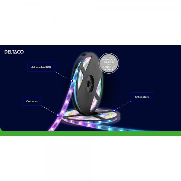 Deltaco Smart Home Ulkokäyttöön LED-valonauha RGB IP65 2x5m