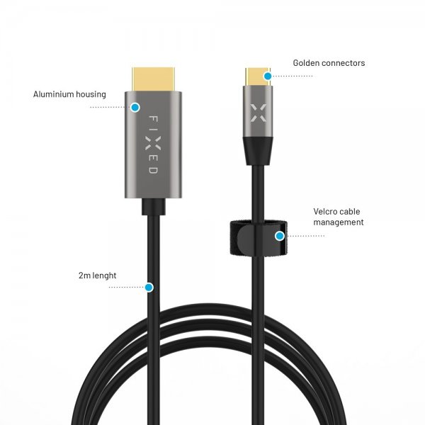 Kiinteä videokaapeli USB-C–HDMI 4K/60Hz 2m