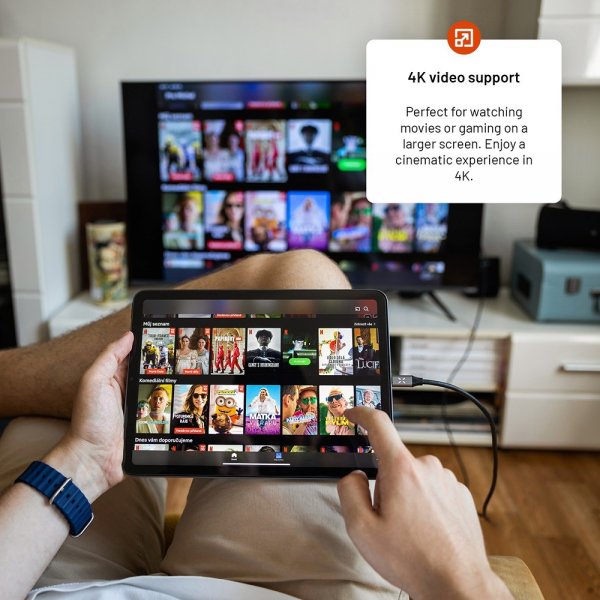 Kiinteä videokaapeli USB-C–HDMI 4K/60Hz 2m