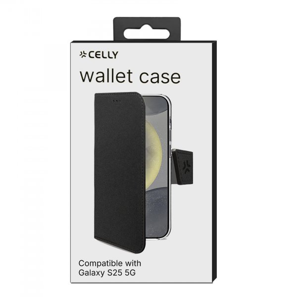 Celly Samsung Galaxy S25 suojakotelo Wally Wallet Case, musta