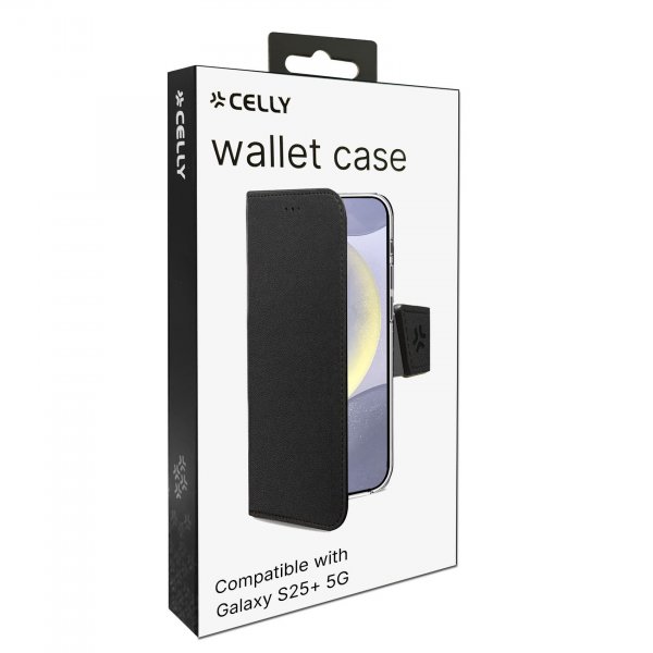 Celly Samsung Galaxy S25 Plus -suojakotelo Wally Wallet Case, musta