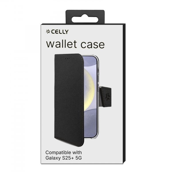 Celly Samsung Galaxy S25 Plus -suojakotelo Wally Wallet Case, musta