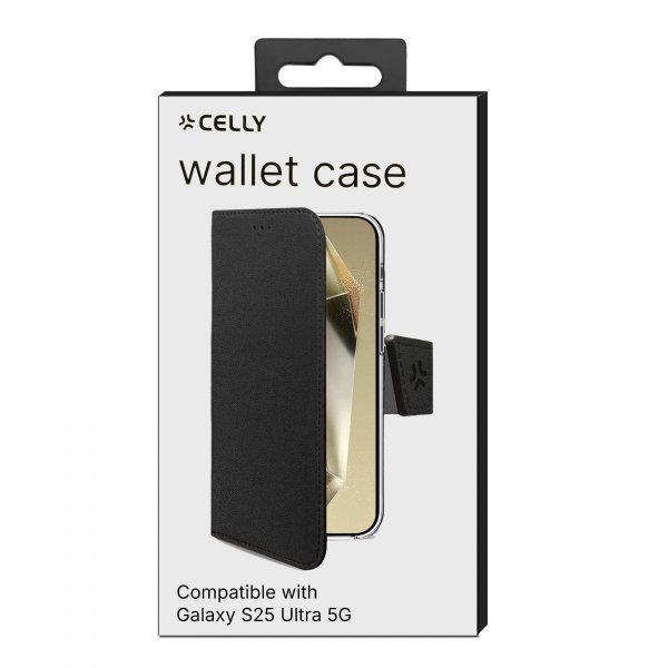 Celly Samsung Galaxy S25 Ultra Kotelo Wally Wallet Case Musta