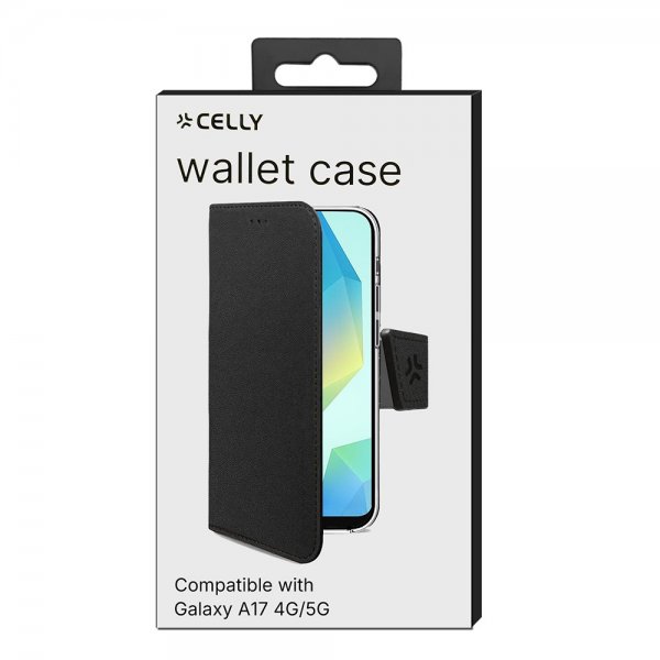 Celly Samsung Galaxy A17 -suojakotelo Wally Wallet Case, musta
