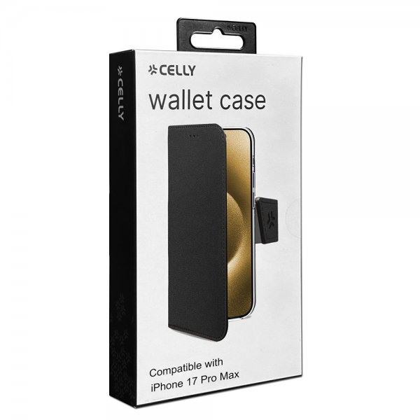 Celly iPhone 17 Pro Max -kotelo, Wally Wallet Case, musta