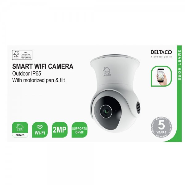 Deltaco Smart Home WiFi-kamera moottoroidulla panorointi- ja kallistustoiminnolla ulkokäyttöön IP65