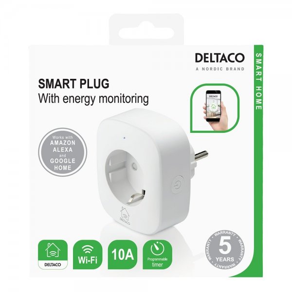 Deltaco Smart Home WiFi-virtakytkin, jossa energia-analyysi