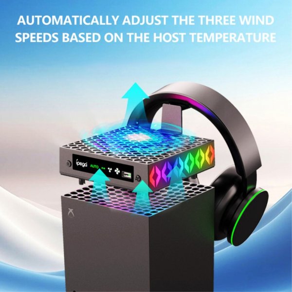 Ipega Xbox Series X -jäähdytystuuletin RGB-valolla ja kuulokepidikkeellä