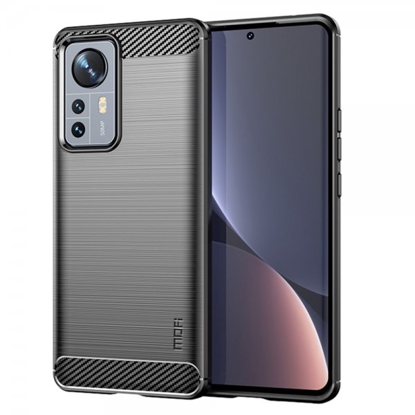 Mofi Xiaomi 12 Pro -kuori, harjattu hiilikuitukuvio, musta
