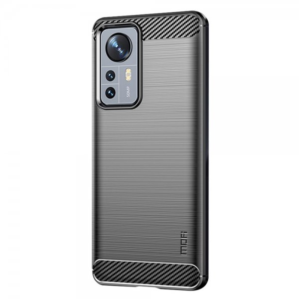 Mofi Xiaomi 12 Pro -kuori, harjattu hiilikuitukuvio, musta