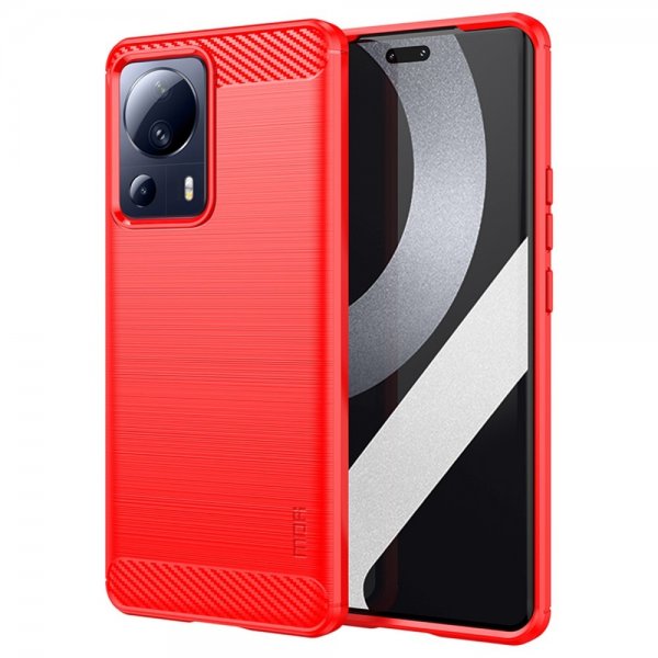 Mofi Xiaomi 13 Lite Kuori Harjattu hiilikuitukuvio Punainen