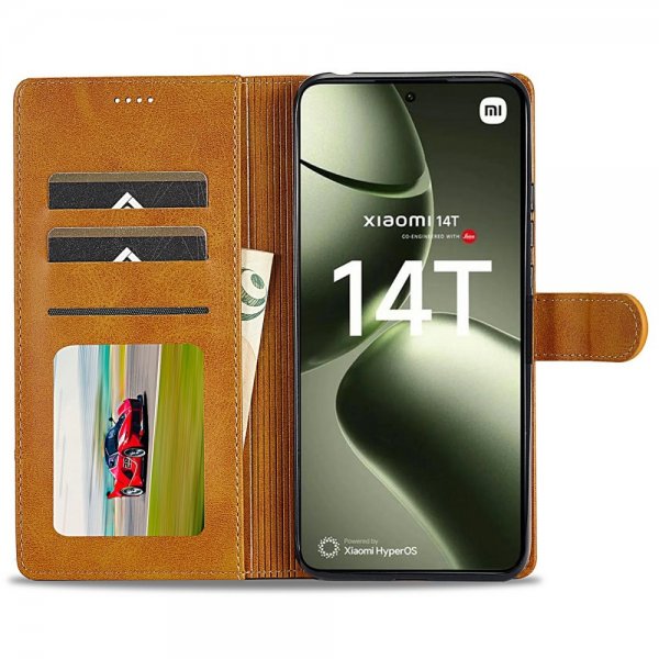Lc.Imeeke Xiaomi 14T -suojakotelo korttipidikkeellä ja jalustatoiminnolla, vaaleanruskea